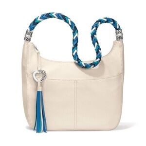 Brighton Barbados Braided Handle Silver Charm Hobo Zip Top Purse